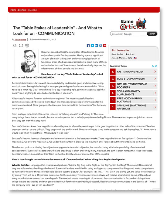 article-ezine-comm The Table Stakes of Leadership - And What to Look for on Communication