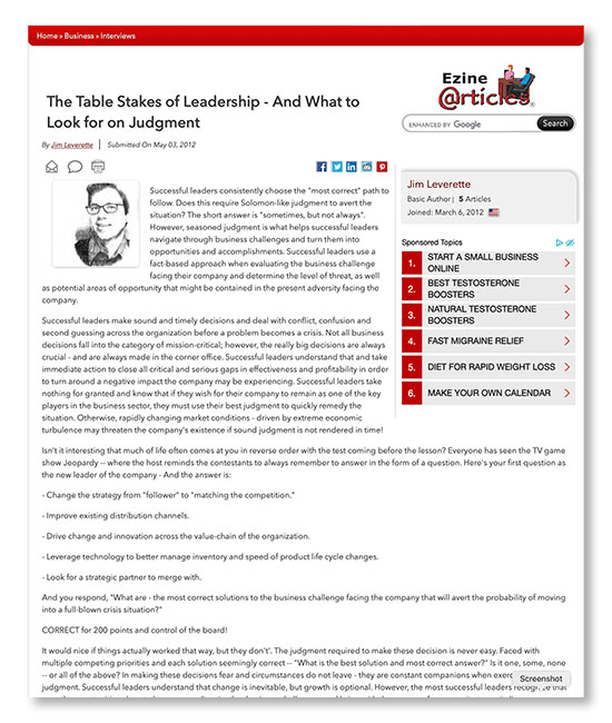 The Table Stakes of Leadership - And What to Look for on Judgment